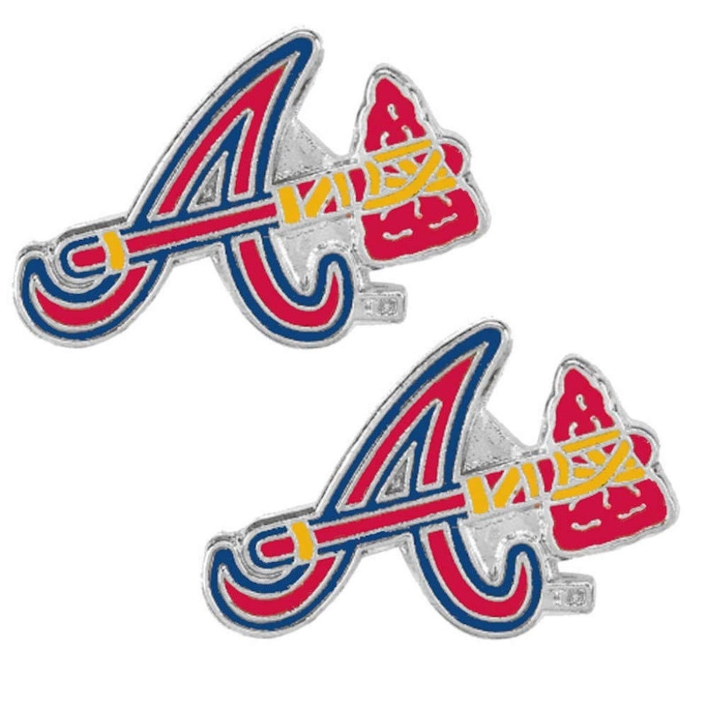 Aminco Red Blue Atlanta 'A' Logo Stud Earrings